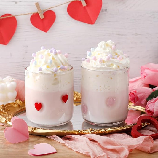 Icon Juice Glasses, 14oz Stemless Wine Drinking Juice Glass Cup for Valentine Party Supplies Gift(2 Pcs,Heart)