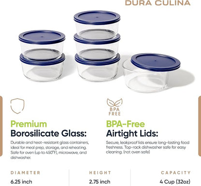 12-Piece Glass Food Storage Containers Set | 4-Cup, Leakproof | Microwave - Image 2