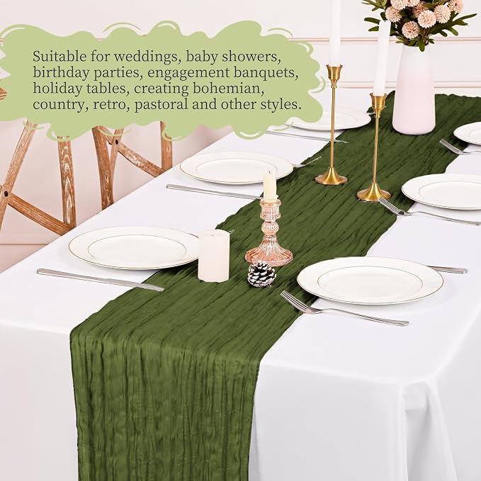 4 Pack Olive Green Table Runner 17 x 108inch Cheesecloth Table Runner Boho - Image 4
