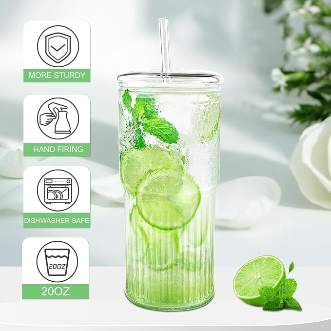 Luiaiog Glass Cups with Lids and Glass Straws, High Borosilicate 20OZ Tumblers - Image 4