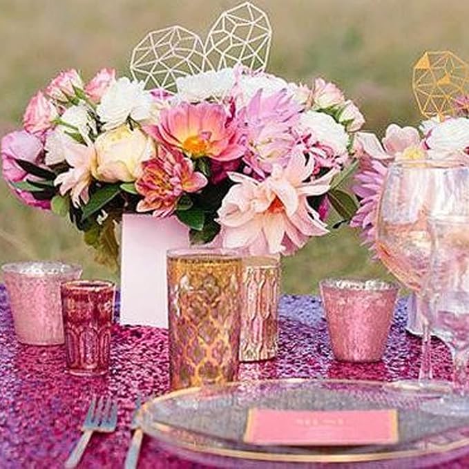12 Packs 12 X 72 Inch Hot Pink Sequin Table Runner Glitter Dining Table Runner - Image 9