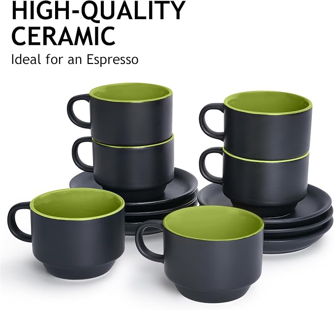 MIAMIO - 2.5 oz Espresso Cup Set - Ceramic Coffee Mug Stackable Espresso Mug - Image 2