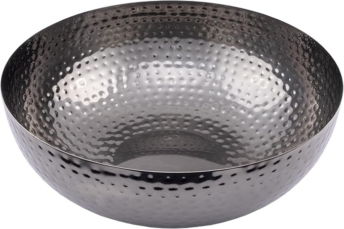 Round Hammered Metal Bowl, Oxidized Silver by Unknown