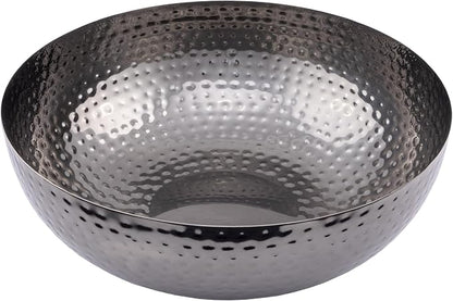 Round Hammered Metal Bowl, Oxidized Silver by Unknown