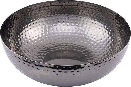 Round Hammered Metal Bowl, Oxidized Silver by Unknown