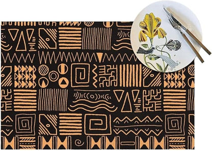 African Ethnic Pattern Placemats Set of 6 Abstract Tribal Art Wipeable Table Mats Reusable Washable PVC Rectangle Place Mats for Kitchen Dining Home Decor 12x18 Inches