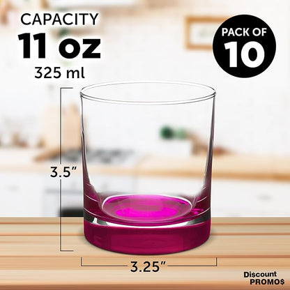 Whiskey Glasses by Libbey 10 oz. Set of 10, Bulk Pack - Heavy Base Old Fashioned Glass, Perfect for Scotch, Bourbon, Whiskey, Cocktail - Pink