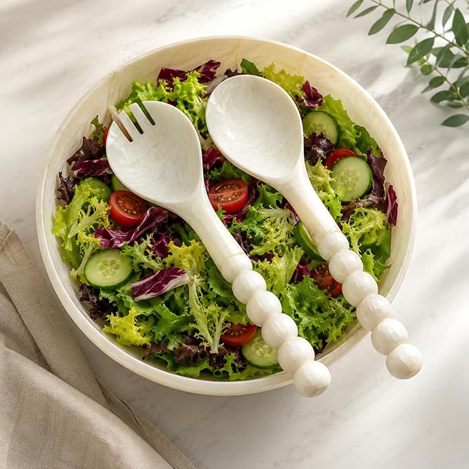 SS CRAFTS INDIA Premium 11" Pearl White Beaded Resin Salad Servers | Set of 2 - Image 5