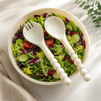 SS CRAFTS INDIA Premium 11" Pearl White Beaded Resin Salad Servers | Set of 2 - Image 5