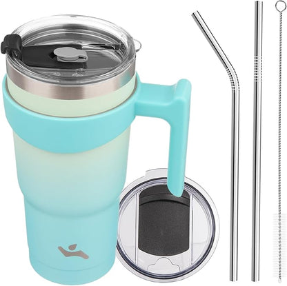 Konokyo 20 oz Tumbler with Handle and Straw, Insulated Travel Mug | Mint; by Konokyo