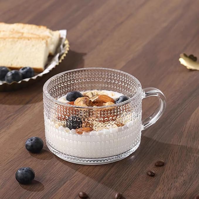 6 Pcs Vintage Coffee Mugs Clear Embossed Glass Cups - Image 4