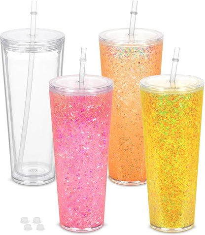 4 Pack 24Oz Snow Globe Tumblers, Double Wall Acrylic Snowglobe Cup by Micellwuu