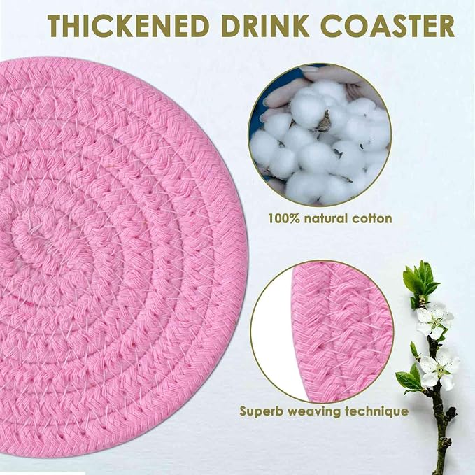 Drink Coasters 8 Pack with Holder, 4-Color Cotton Woven Absorbent Coasters Set - Image 6