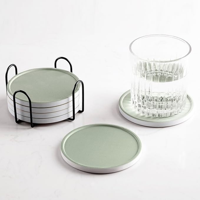Set of 6 Sage Green Coasters by Hoomey