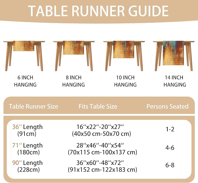 Long Table Runner Vintage Abstract Blue and Orange Table Runner Messy Rust - Image 6