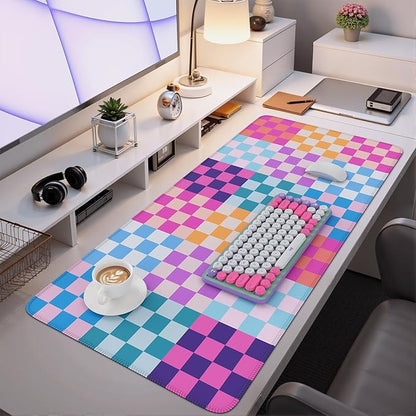 iCasso Desk Matt for Desktop, Cute Desk Pad Mat, XXL Large Mouse Pad, Anti-Slip Big Mousepad with Stitched Edges, Keyboard Pad Mouse Mat for Computer(Colour Checkered)