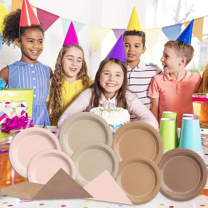 CMUSKO Boho Baby Shower Decorations-150Pcs Gradient Brown Plates and Napkins - Image 3