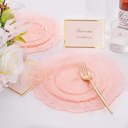 U-QE 60PCS Pink Plates for Party - Pink Valentines Plates Disposable Heavy Duty - Clear Pink Plastic Plates for Valentine's Day Including 30 Plastic Dinner Plates 10" & 30 Plastic Dessert Plates 7"