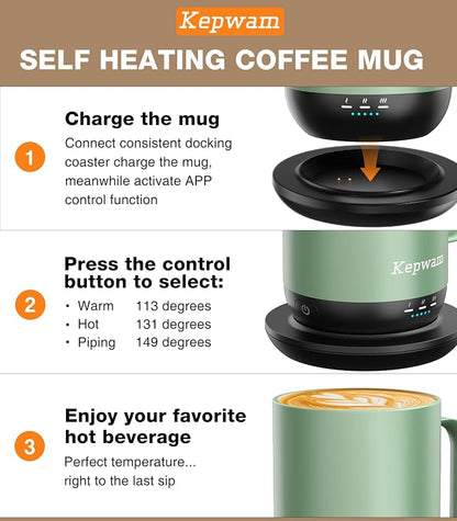 Kepwam Self-Heating Coffee Mug T1, 16oz Rechargeable Heated Coffee Mug - Image 3