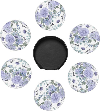 6 Pcs Blue Purple Hydrangea Flower Leather Coasters - Image 7