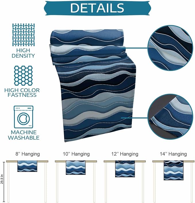 Abstract Blue Moire Table Runners 72 Inches Long, Cotton Linen Fabric Table - Image 7