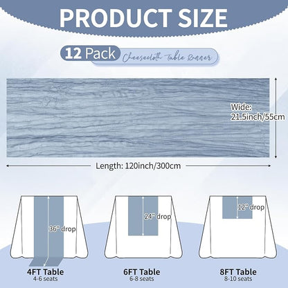 12 Pack Dusty Blue Cheesecloth Table Runner 10Ft, Gauze Table Runners 21.5 x - Image 2