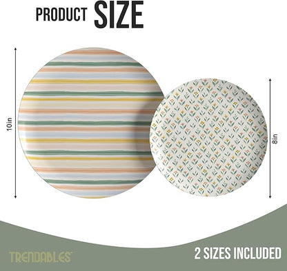 Trendables Heavy Duty Paper Plates Set For 32 Guests - 32 Each Of 8-inch And 10-inch Disposable Plates For Party - Fancy 64 Piece Dinnerware Set For All Occasions | Floral Design, Folk