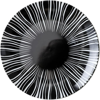 Cabilock 10-inch Dinner Plate and Dessert Dish Ceramic Pasta Serving Plate with Dark Striped Pattern for Home and Restaurant Use