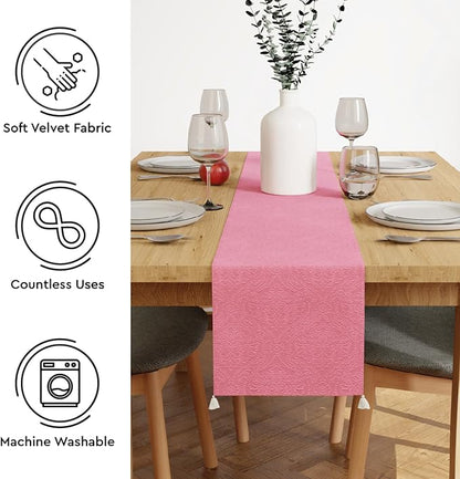Encasa XO Table Runner, Embossed Velvet, Elegant 13"x72" | Pink, 175 GSM - Image 4