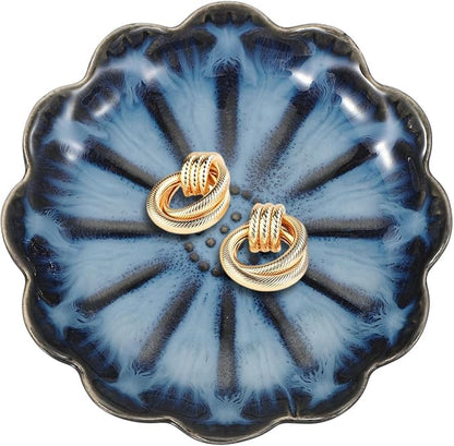uxcell 1Pcs Ceramics Jewelry Plate, Sunflower Shape Key Holder Bowl for Entryway Table Decor Small Ring Tray Dish Gift for Women Girlfriend, Gradient Blue