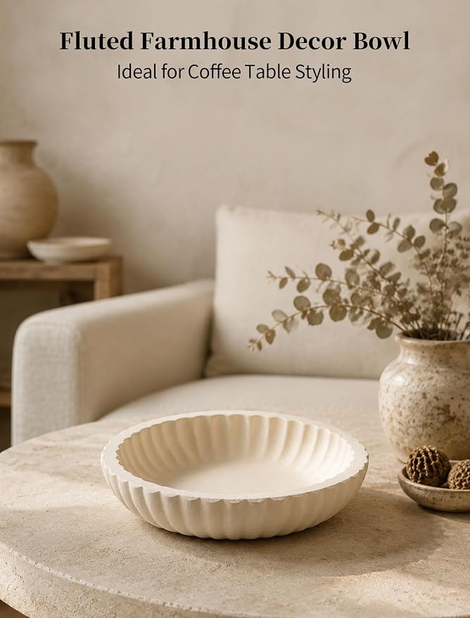 Hanobe Modern Decorative Key Bowl, 10-inch Fluted Design Coffee Table Decor | - Image 3