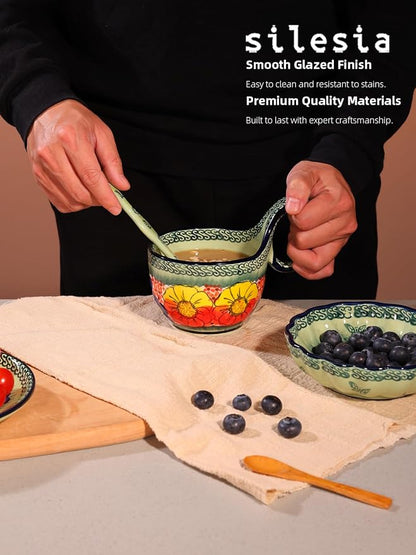 silesia Handmade Loop Handle Soup Bowl, Plate and Spoon Set Ceramic Hand - Image 6