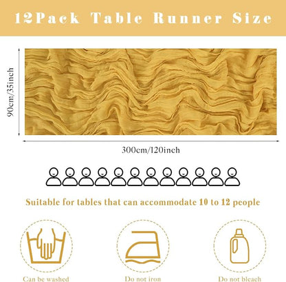 12 Pcs Mustard 35 x 120 Inches Long Cheesecloth Table Runner 10FT Runner - Image 3