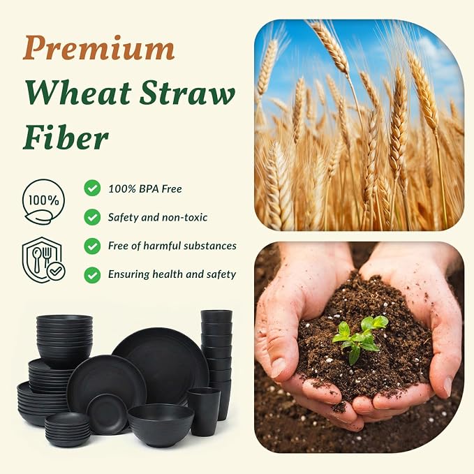 Plates and Bowls Sets, 40-Piece Modern Wheat Straw Dinnerware Sets - Image 3