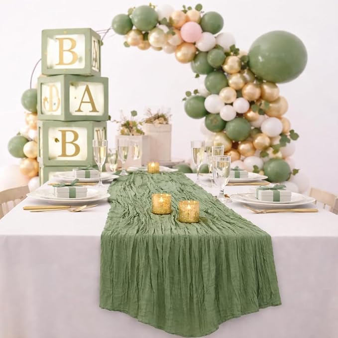 6 Pack Sage Green Cheesecloth Table Runner 22x120 Inch Gauze Table Runners | - Image 8