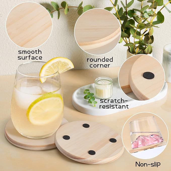 60 PCS Unfinished Wood Coasters, Solid Wooden Blanks - Image 5