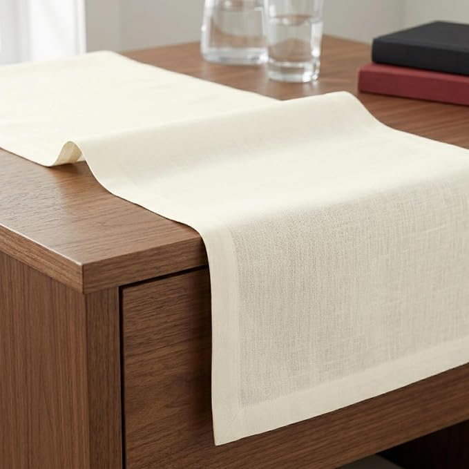 Solino Home 100% Pure Linen Dining Table Runner Ivory, Fete 14 x 90 in Long | - Image 4