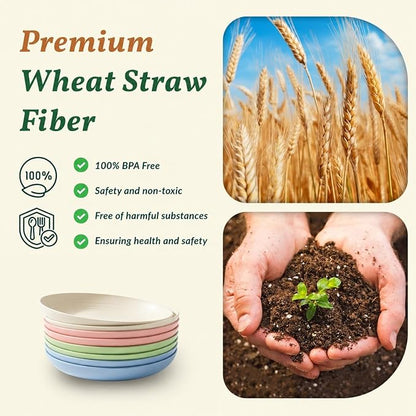 Deep Dinner Plates Set of 8 Unbreakable Wheat Straw Plates Plastic Reusable - Image 3