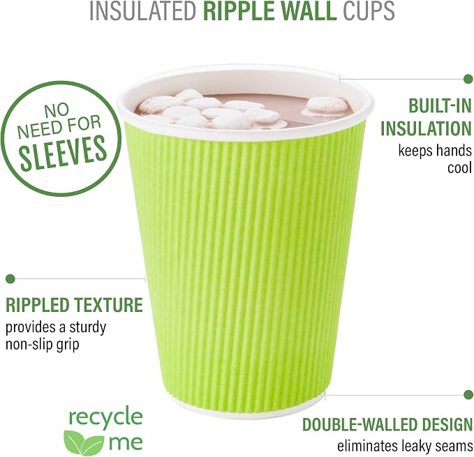 Restaurantware Ripple Wall Coffee Cups 500 Count 8 Ounce Insulated Eco Green - Image 4