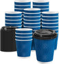 100 Pack Coffee Cups with Lids 10 oz, Disposable Insulated Ripple Wall To Go Paper Coffee Cups for Hot/Cold Drinks Office Home Shop Event (Navy)