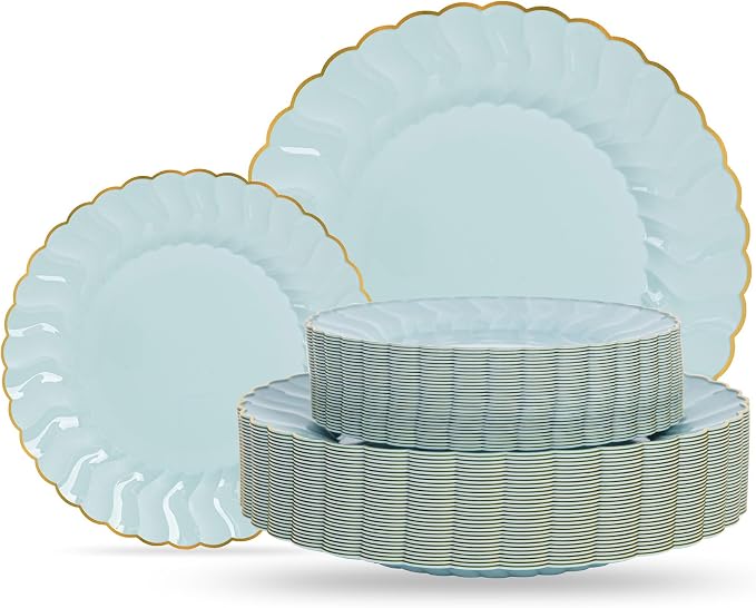 Lullaby 60PCS Sage Green Scalloped Plastic Plates by LULLABY