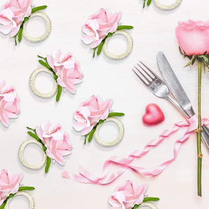 Set of 24 Flower Christmas Napkin Rings Champagne Rose Napkin Rings Handicraft Pink Napkin Holder Wedding Napkin Holder Table Decoration for Mother Wedding Banquet Birthday Party