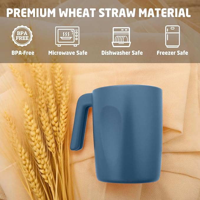 Wheat Straw Coffee Mugs 16 oz, Drinking Cups Set of 6, Plastic Mugs - Image 3