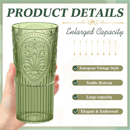 Wiwiqing 20oz Vintage Plastic Drinking Glasses Set of 24, Dark Green Large - Image 2