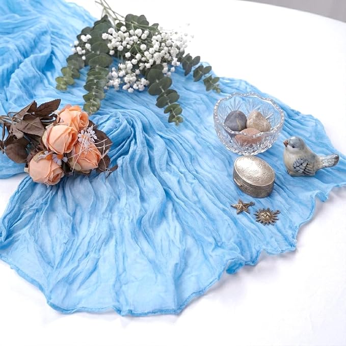10 Pack Baby Blue Cheesecloth Table Runner 17 x 108 Inch | Boho Gauze Fabric - Image 6