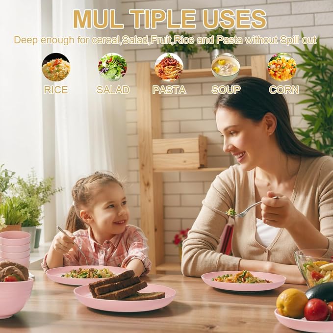 Rubtlamp 16Pcs Plastic Wheat Straw Dinnerware Set, Reusable Plastic Plate Set - Image 7