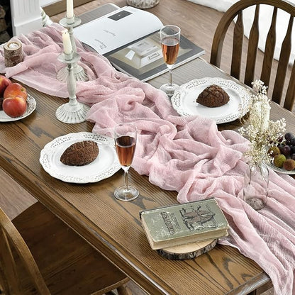 Artoid Mode Boho Cheesecloth Gauze Rouge Wedding Table Runner, 120 Inch - Image 3
