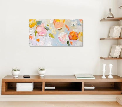 ADJUVANT Wall Art Impressionist Floral 48"L x 24"W, Colorful Flowers Canvas Painting Vibrant Blooms Artwork Soft Hues Prints Botanical Pictures Wall Decor for Living Room Bedroom Dining Room Home Office