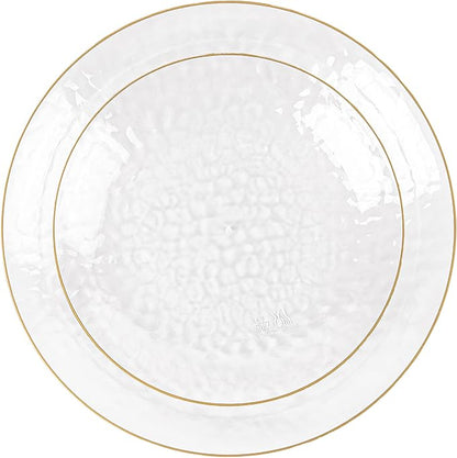 PLASTICPRO 128 Piece Combo Plates Set includes 64 7'' inch Plate & 64 9'' inch Plates Clear Plastic Organic hammered Design Party With Gold Rim,heavyweight Elegant, Dishes,