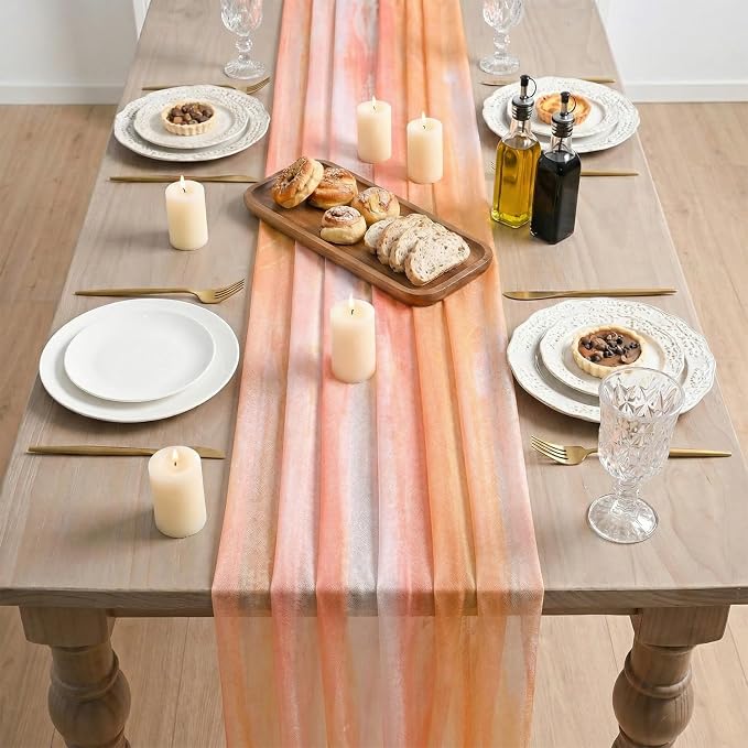 Artoid Mode Boho Orange Stripes Fall Thanksgiving Chiffon Table Runner 120 - Image 3